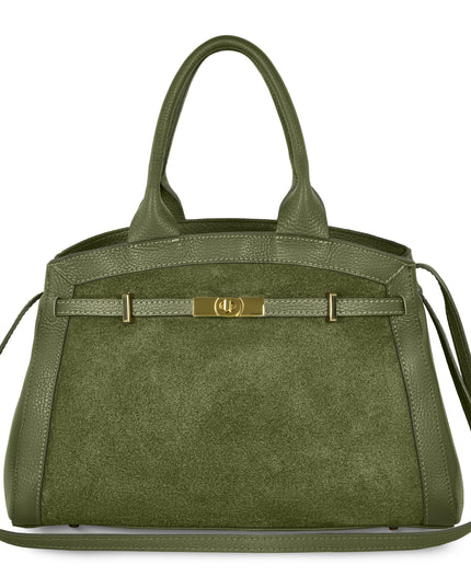Calf & Suede Leather Top-Handle Bag