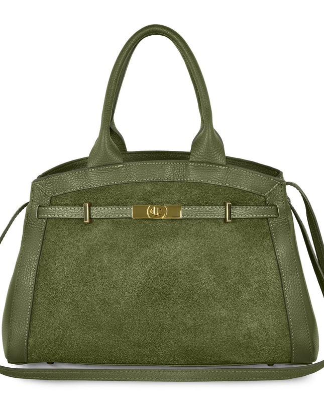 Calf & Suede Leather Top-Handle Bag