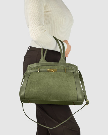 Calf & Suede Leather Top-Handle Bag