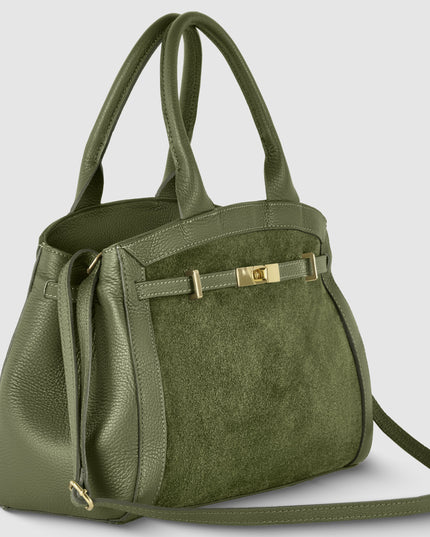 Calf & Suede Leather Top-Handle Bag