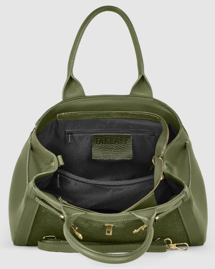 Calf & Suede Leather Top-Handle Bag