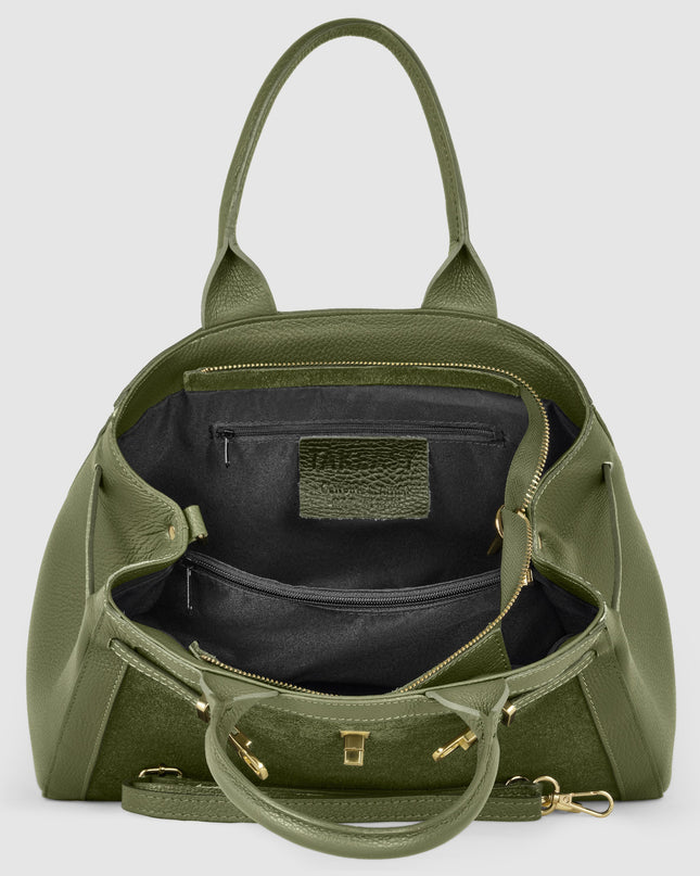 Calf & Suede Leather Top-Handle Bag
