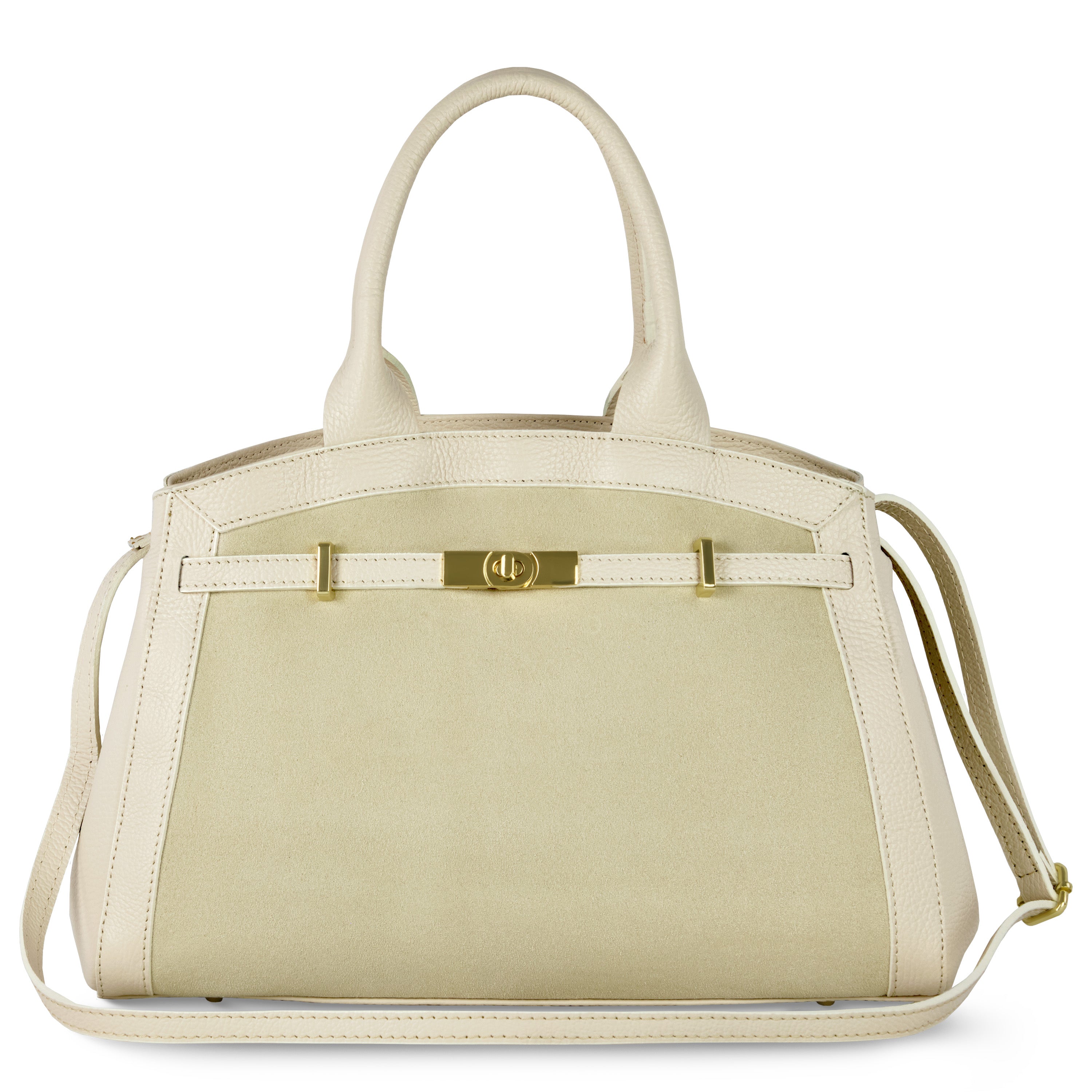 Calf & Suede Leather Top-Handle Bag