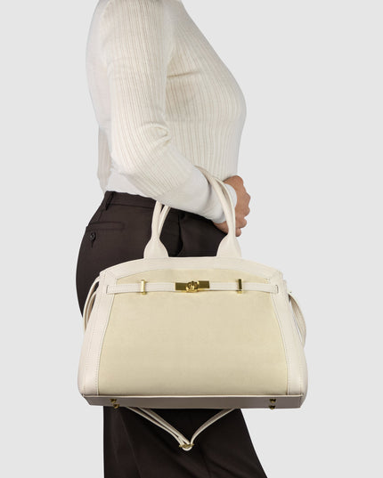 Calf & Suede Leather Top-Handle Bag