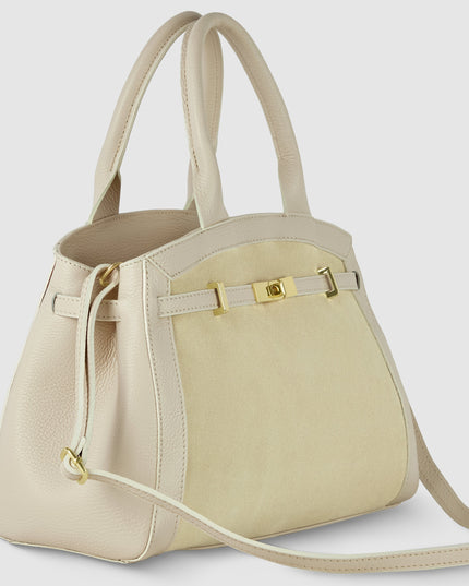 Calf & Suede Leather Top-Handle Bag