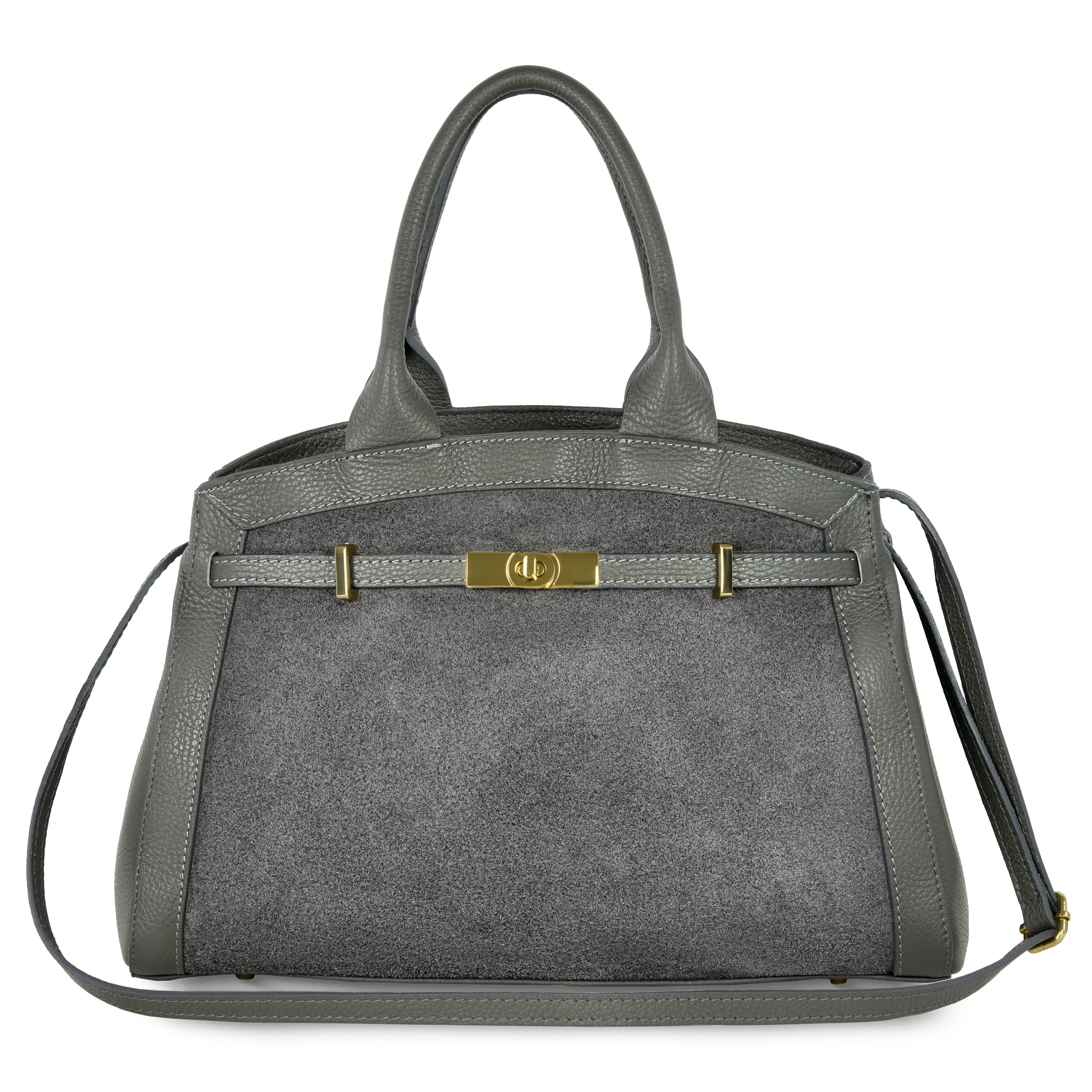 Calf & Suede Leather Top-Handle Bag