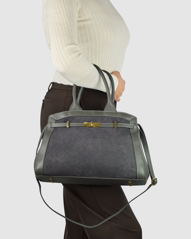 Calf & Suede Leather Top-Handle Bag