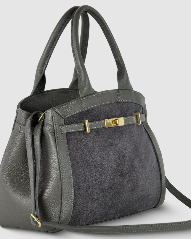 Calf & Suede Leather Top-Handle Bag