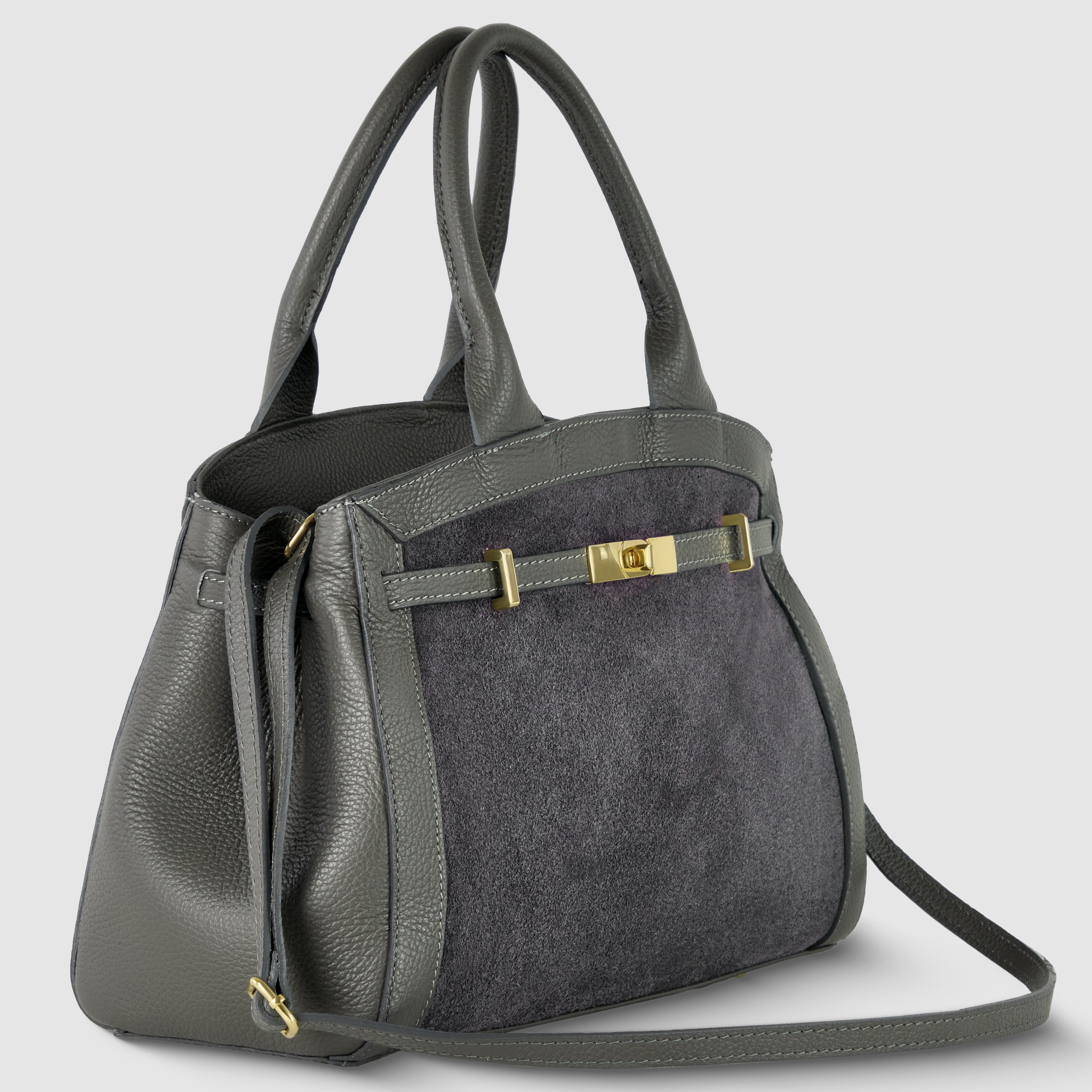 Calf & Suede Leather Top-Handle Bag