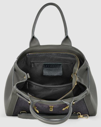 Calf & Suede Leather Top-Handle Bag