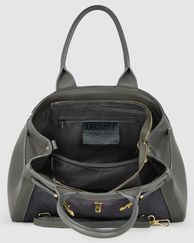 Calf & Suede Leather Top-Handle Bag