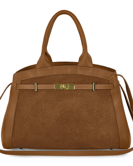 Calf & Suede Leather Top-Handle Bag
