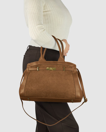 Calf & Suede Leather Top-Handle Bag