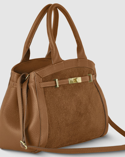 Calf & Suede Leather Top-Handle Bag