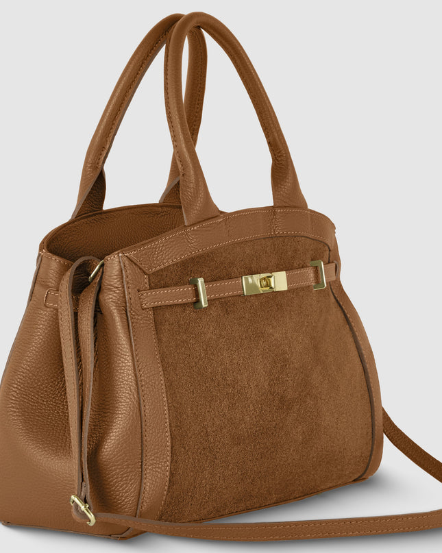 Calf & Suede Leather Top-Handle Bag