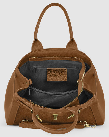 Calf & Suede Leather Top-Handle Bag