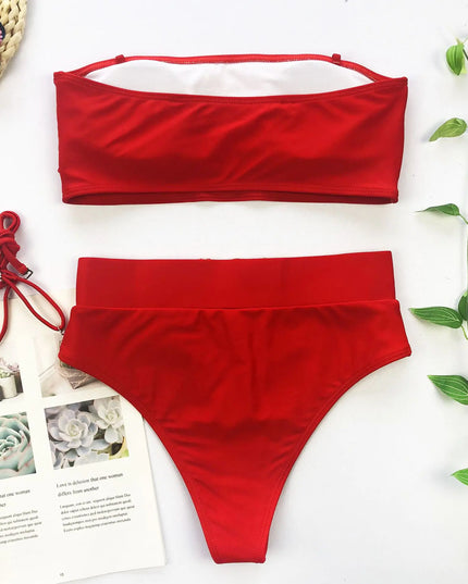 Chic Metal Buckle Strapless Bikini Swimsuit for Women