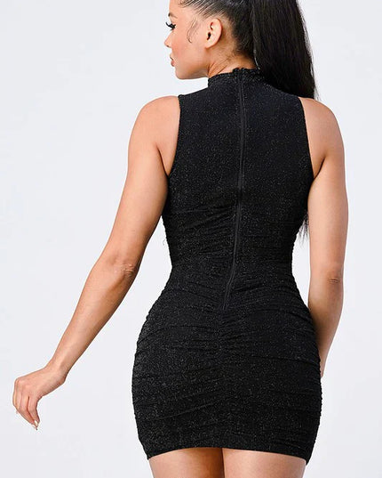 CROSS HALTER BODYCON MINI DRESS