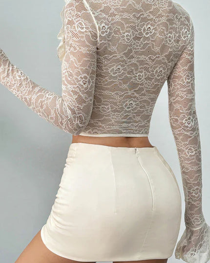 Romantic Ruffled Lace Long Sleeve Corset Top