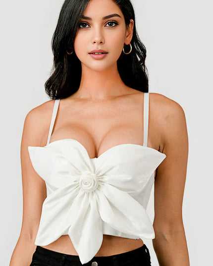 BUTTERFLY BOW FLORAL TRIM KNOT BUSTIER CROP TOP