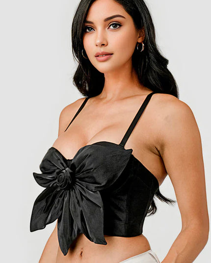 BUTTERFLY BOW FLORAL TRIM KNOT BUSTIER CROP TOP