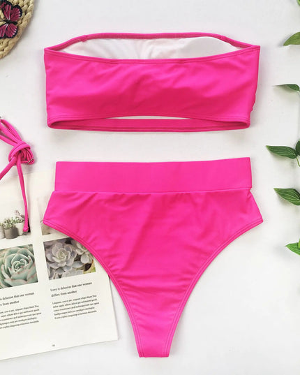 Chic Metal Buckle Strapless Bikini Swimsuit for Women