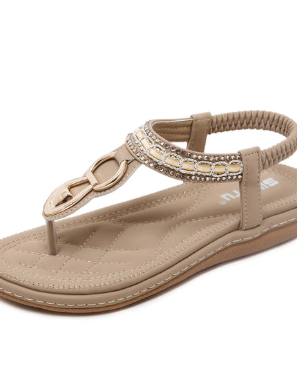 Women's Ethnic Style Rhinestone Flat Beach Sandals