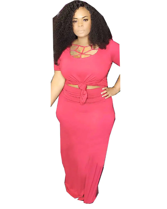 Plus Size Hollow Neck Two-Piece Dress Set
