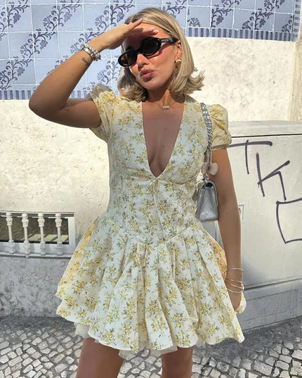 Fashion Floral V-neck Dress Women